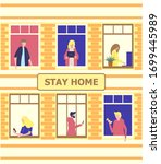 stay home concept. house facade ... | Shutterstock .eps vector #1699445989