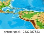 Small photo of world map of south and north america, with separation of panama canal, latin american countries in focus