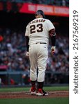 Small photo of San Francisco - June 8, 2022: San Francisco Giants outfielder Joc Pederson bats against the Colorado Rockies at Oracle Park.