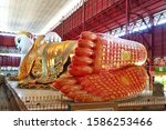 Chauk Htat Gyi, the largest Reclining Buddha at Chaukhtatgyi Buddha Temple in Yangon, Myanmar,