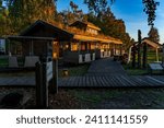 Small photo of Goldenstedt, Germany - October 09, 2022: A tourist moor train stands in front of the "Haus im Moor" of the Goldenstedter Moor Association (German: Forderverein Goldenstedter Moor e. V.).