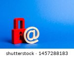 Email symbol and red padlock. Protection against Internet threats and hacker attacks. Safety of personal data, privacy of users. Safe surfing global network, unwanted content NSFW. Virus, antivirus