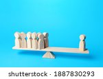 Small photo of Human figurine has equal weight against a group of people. Authoritative and important. Highly qualified specialist. Inequality of rights. Steadfastness and self-confidence. Social significance.
