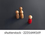 Small photo of Red person is talking to the group. Get the propensity of the group, take the lead. Communication and persuasion. Resist the multitude. Outcast, rejected. Loneliness. Join the team. Become a leader