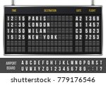 Creative vector illustration of realistic flip scoreboard, arrival airport board with alphabet, numbers isolated on transparent background. Art design. Analog timetable font. Concept graphic element.