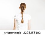 Braid hair style. Back view woman braided hairstyles isolated on white background copy space. Health care beautycare concept. Healthy blonde natural easy-making casual plaits.