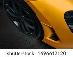 Front wheel of supercar close up