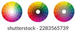Colour palette wheel - RYB model, circle divided into sixteen shades, version with different light, dark and saturation