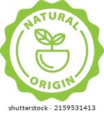 natural origin green stamp outline badge icon label isolated rounded vector on transparent background