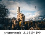 Small photo of Lichtenstein Castle simply stands mightily on its rocks in the German Black Forest. Here taken in spring with great warm sunshine in the early evening