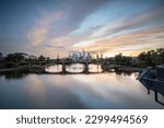 View of the skyline of Frankfurt am Main at dusk, Germany