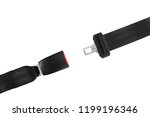 Open car safety seat belt on white background, top view