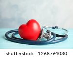 Stethoscope and red heart on...