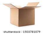 Open cardboard box on white background. Mockup for design