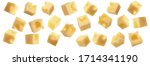 collage with cubes of cheese... | Shutterstock . vector #1714341190
