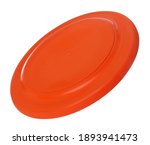 Small photo of Orange plastic frisbee disk isolated on white