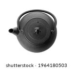 Black teapot isolated on white, top view