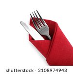Fork And Knife Wrapped In Red...