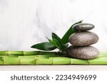 Stacked Spa Stones On Bamboo...