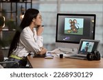 Animator working with computer and laptop. Illustrations on screens