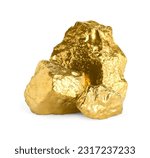Three shiny gold nuggets on white background
