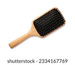 New wooden hair brush isolated...
