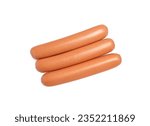 Fresh raw sausages isolated on white, top view. Ingredients for hot dogs