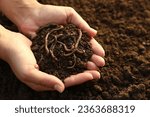 Woman holding soil with...