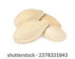 Many dried pumpkin seeds isolated on white