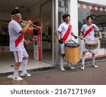 Small photo of LIMA, PERU - JUNE 13, 2022: A band dressed in Peru soccer jerseys plays in front of a store in the Miraflores district the day of Peru’s quarterfinal game against Australia. Peru lost its bid.