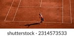 Small photo of Novak Djokovic of Serbia serves during the French Open, Grand Slam tennis tournament on June 2, 2023 at Roland Garros stadium in Paris, France.