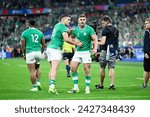 Small photo of Garry Ringrose and Jack Crowley celebrate a try during the Rugby union World Cup XV RWC match between Ireland and Scotland at Stade de France in Saint-Denis near Paris on October 7, 2023.