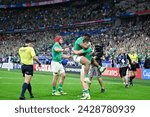 Small photo of Joshua Josh van der Flier Bundee Aki and Garry Ringrose celebrate a try during the Rugby union World Cup match Ireland VS Scotland at Stade de France in Saint-Denis near Paris on October 7, 2023.