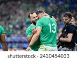Small photo of Jamison Gibson-Park and Garry Ringrose celebrate a try during the Rugby union World Cup XV RWC match between Ireland and Scotland at Stade de France in Saint-Denis near Paris on October 7, 2023.