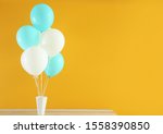 air balloons with box on table... | Shutterstock . vector #1558390850