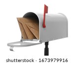 Mail box with letters on white background