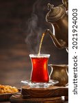Pouring Of Hot Turkish Tea From ...