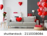 Interior of living room decorated for Valentine's Day