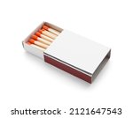 Small photo of Box with new matchsticks on white background