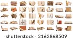 Small photo of Set of many old books and scrolls isolated on white