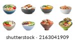 Set of bowls with tasty chinese ...