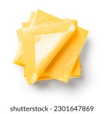 Small photo of Pile of tasty processed cheese on white background