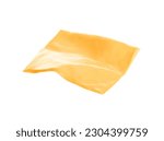 Small photo of Slice of tasty processed cheese isolated on white background