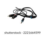 Small photo of RAC Jack Mono to Stereo, RCA connector Cable, Sound stereo cable on white background.