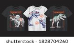 Vector illustration of dinosaurs and 3-pack graphic t-shirt design.