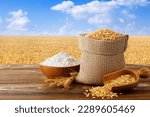 Wheat flour in bowl and grains...