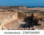 Small photo of Khor Rori, Mirbat, Oman - nov 20, 2007: view of the ruins of Khor Rori, an ancient fishing settlement on the lagoon formed by the mouth of a wadi near Mirbat, in southern Oman.