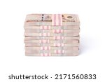 Small photo of Stack of one million thai baht banknote money isolated on white background with clipping path.
