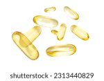 Yellow soft gel capsule levitate isolated on white background.