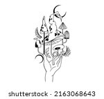 mystical space whale and magic... | Shutterstock .eps vector #2163068643